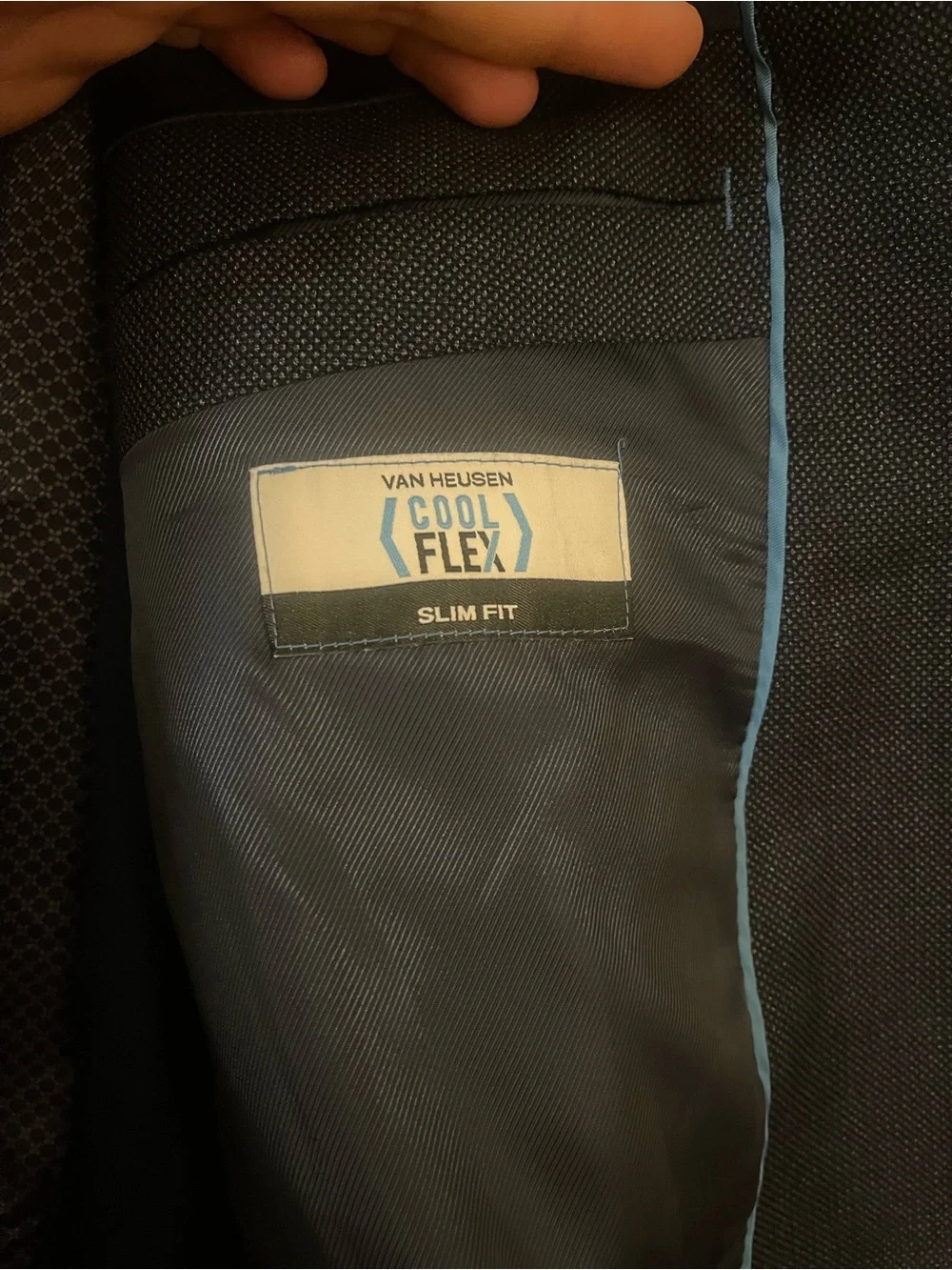 Van Heusen Cool Flex Mens 48R Blue Solid Slim Fit Suit Jacket 2 Button Vent